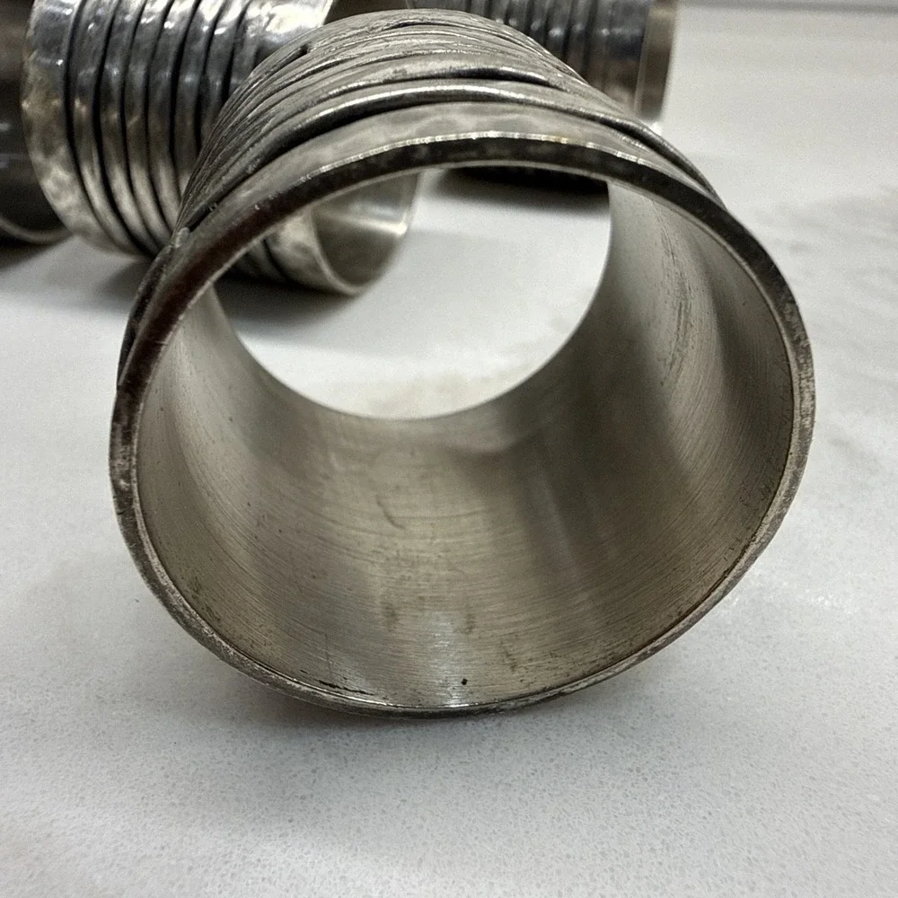 Vintage Brutalist Napkin Rings Set of 8 Pewter Tone Wrapped Coil Modernist